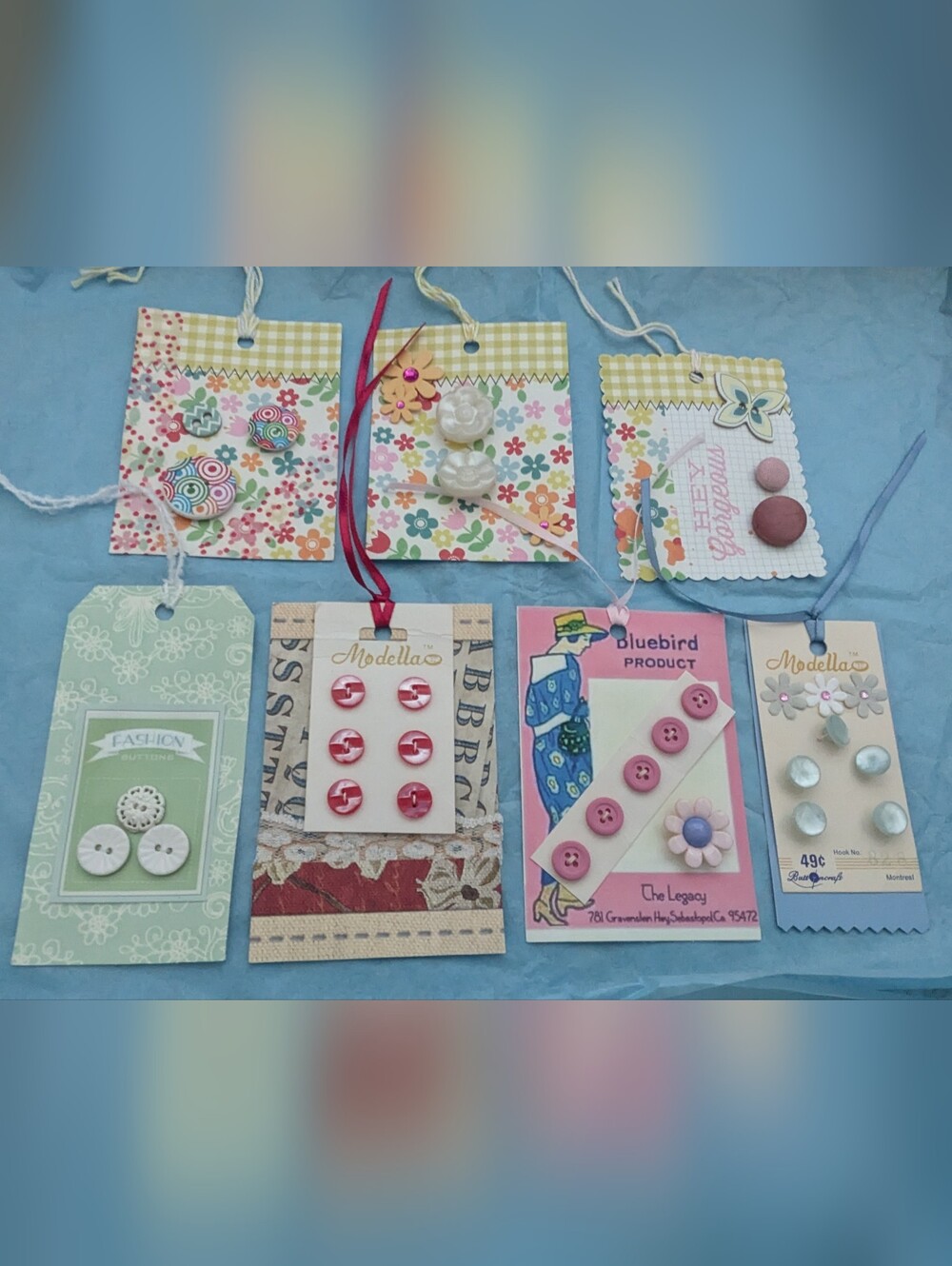 Set of 8 Hang Tags for Junk Journals, Gift Tags Embellished with Buttons